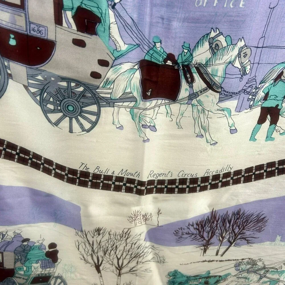 Vintage Chun‎ Hua Silk Scarf Women Square Horse Carriage Equestrian England Pub